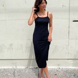 Djerf Avenue Black Spaghetti-Strap Midi Dress